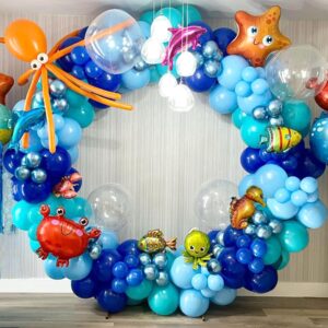 ocean themed party decorations 165pcs blue balloon arch garland kit bubble balloons marine animals fish balloons for nemo dory luca birthday under the sea decorations shark party