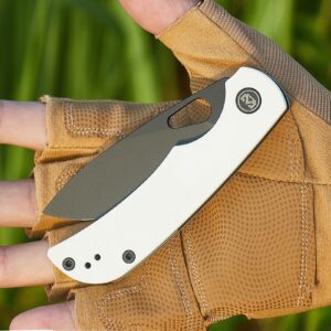 Miguron Knives M Moyarl Pocket Folding Knife,3.25" Black PVD 14c28n Blade White G10 Handle With Titanium Pocket Clip,Camping Hiking Knife MGR-806WH