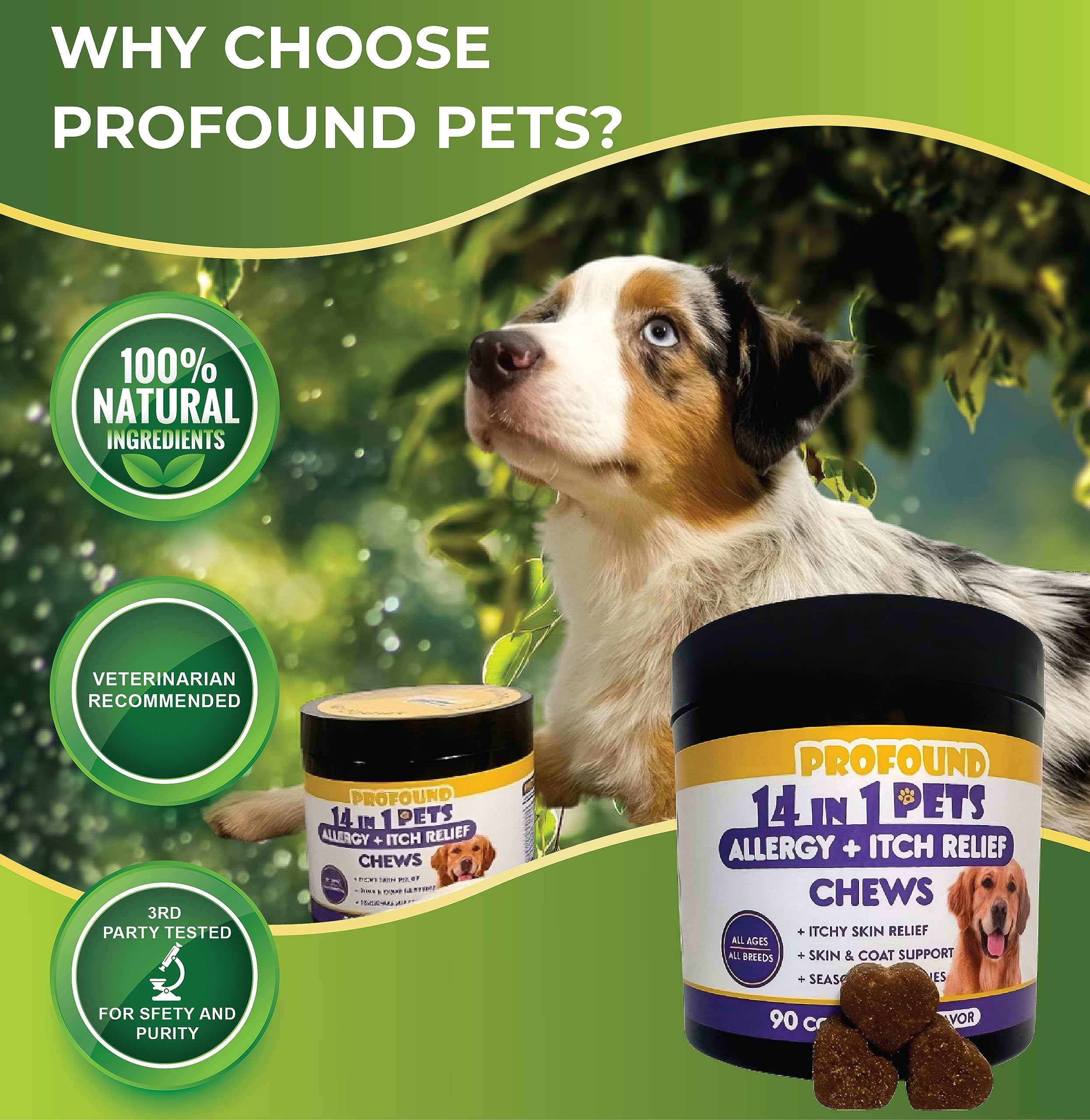 Profound Pets Pet Allergy and Itch Relief, Dog Allergy Chews, Intermittent Itchiness, Pet Probiotic, Seasonal Allergies - Anti Itch Support