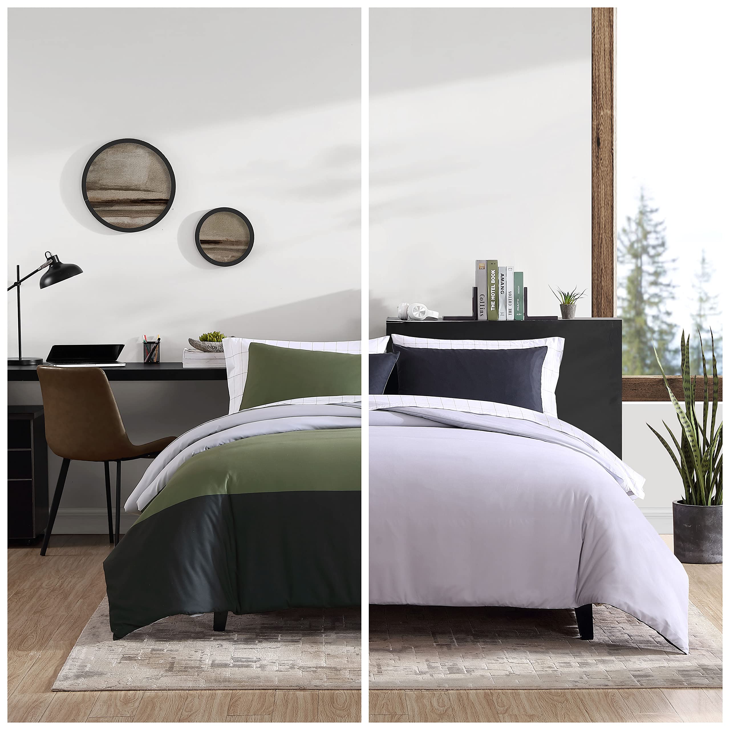 Eddie Bauer- Twin Duvet Cover Set, Reversible Bedding Set with Matching Sham(s), Casual Home Décor (Skyline Stripe Green, Twin)