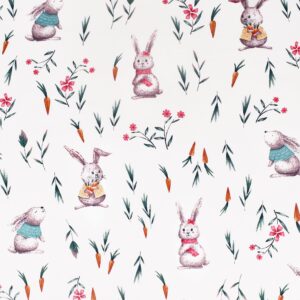 Scientific Sleep Cute Bunny Like Flower & Baby Carrot 100% Cotton Cozy 3 Pcs Twin Bed Sheet Set, Flat Sheet & Fitted Sheet & Pillowcase Natural Bedding Set (Rabbit, Twin)