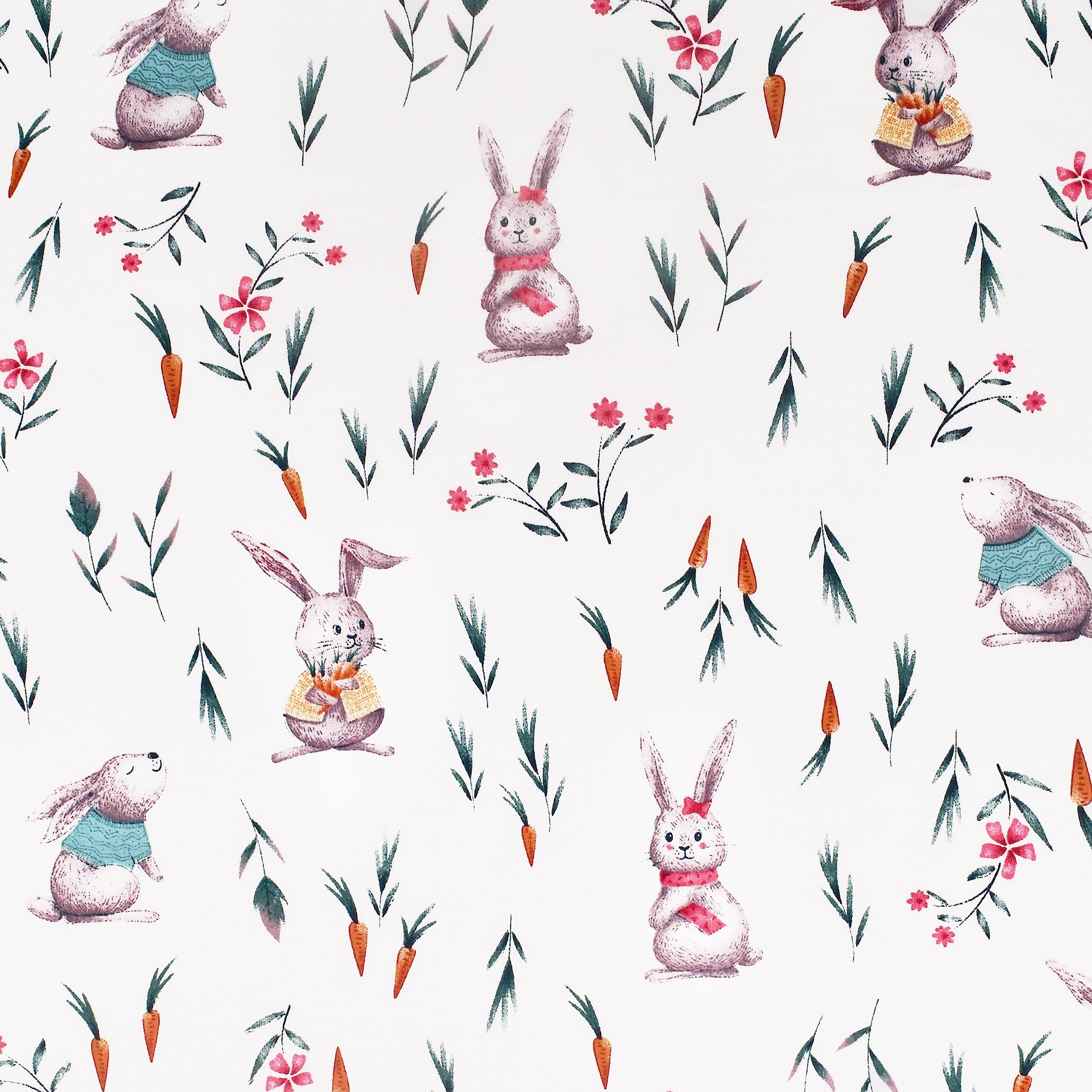 Scientific Sleep Cute Bunny Like Flower & Baby Carrot 100% Cotton Cozy 3 Pcs Twin Bed Sheet Set, Flat Sheet & Fitted Sheet & Pillowcase Natural Bedding Set (Rabbit, Twin)