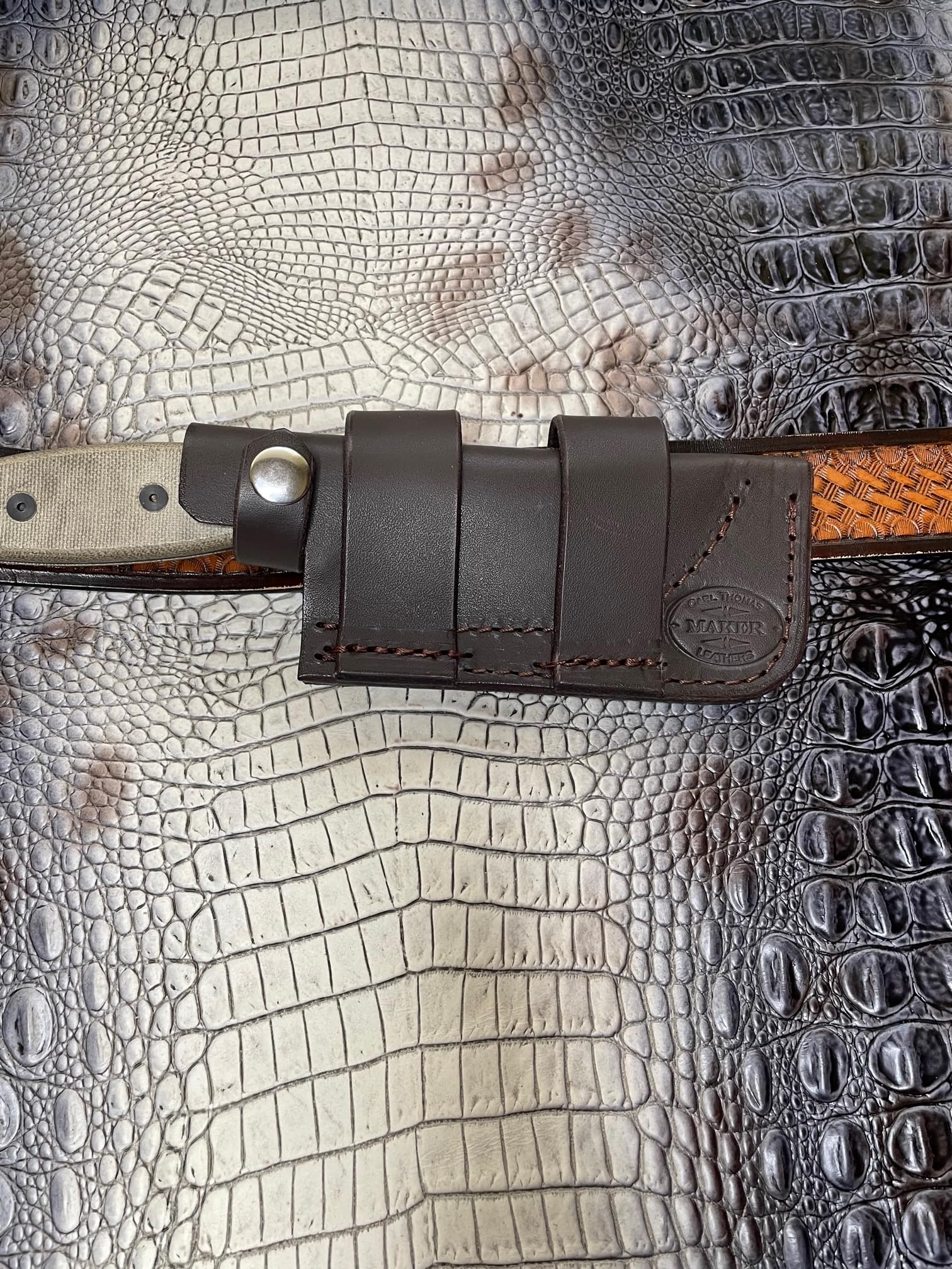 Carl Thomas Leathers Custom Made Horizontal Knife Sheath Made to Fit ONLY The Ontario Rat 3 or Esse 3 Knife. Can be Worn on Either Side. Knife NOT Include.