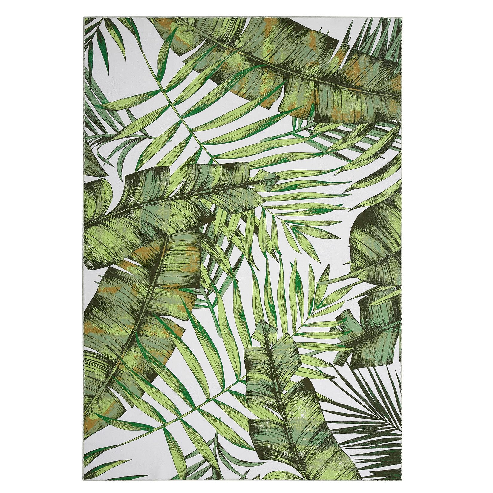 CAREMEE 5x7 Area Rug for Living Room Low Profile Palm Tree Leaf Area Rug Large Throw Carpet Indoor Machine Washable Rug Thin Rug for Bedroom Kitchen Patio Home Decor, 5'x7' Green