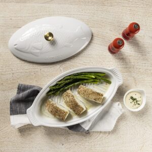 Le Creuset Heritage Stoneware Oval Fish Baker, 1.7qt., Sea Salt