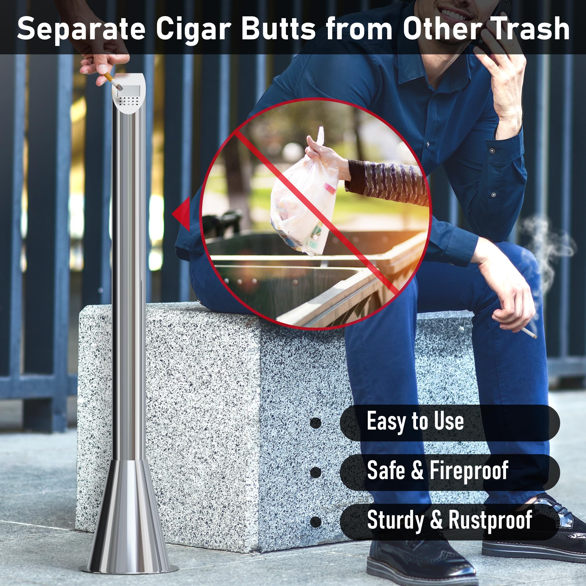 AIWFL Stainless Steel Butt Receptacle Disposal Outdoor Floor Standing Ash Bin Commercial Trash Can for Homes Offices Restaurants Bars Convenience Stores