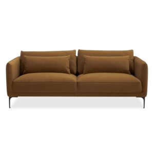 KISLOT 84 Inch Velvet Sofa Upholstered Modern Couch 3-Seat for Living Room, 85'', Ochre Brown