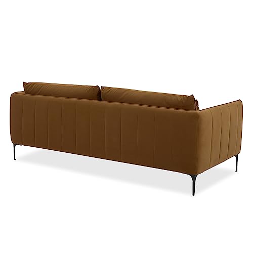 KISLOT 84 Inch Velvet Sofa Upholstered Modern Couch 3-Seat for Living Room, 85'', Ochre Brown