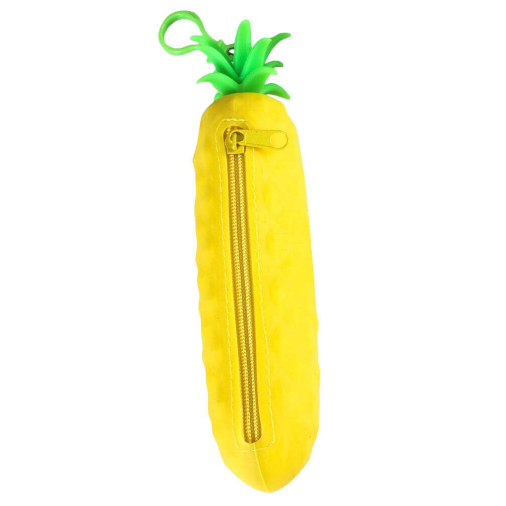 NUOBESTY Silicone Pencil Holder Cute Zipper Case Pineapple Shaped Makeup Bag Organizer Stationery Purse Wallet Cosmetic Brush Bags