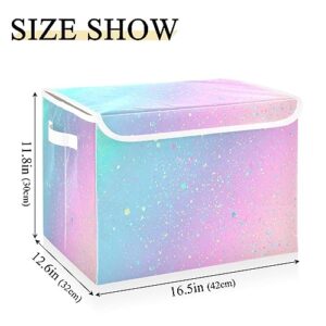 Large Collapsible Storage Bins with Lids, Unicorn Background with Rainbow Storage Baskets Organizer Containers with Handles for Nursery Clothes Toys