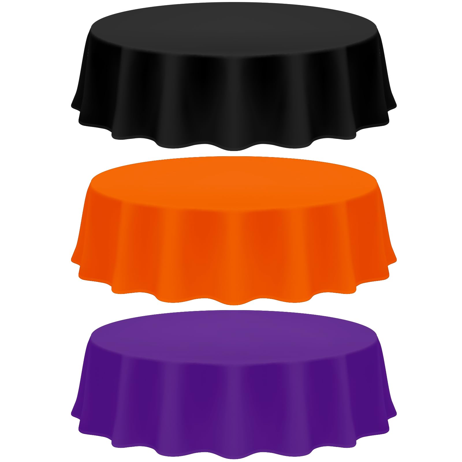 Amylove 12 Pcs 84 Inch Plastic Halloween Tablecloth Round Waterproof Disposable Orange Purple Table Cloth Tabletop Halloween Decorative Table Cover for Halloween Parties Decorations