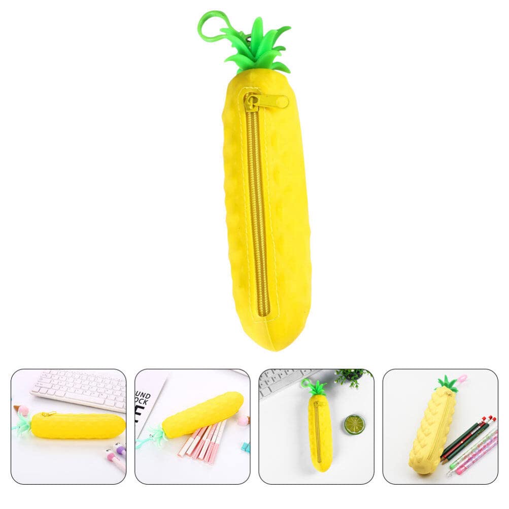 NUOBESTY Silicone Pencil Holder Cute Zipper Case Pineapple Shaped Makeup Bag Organizer Stationery Purse Wallet Cosmetic Brush Bags