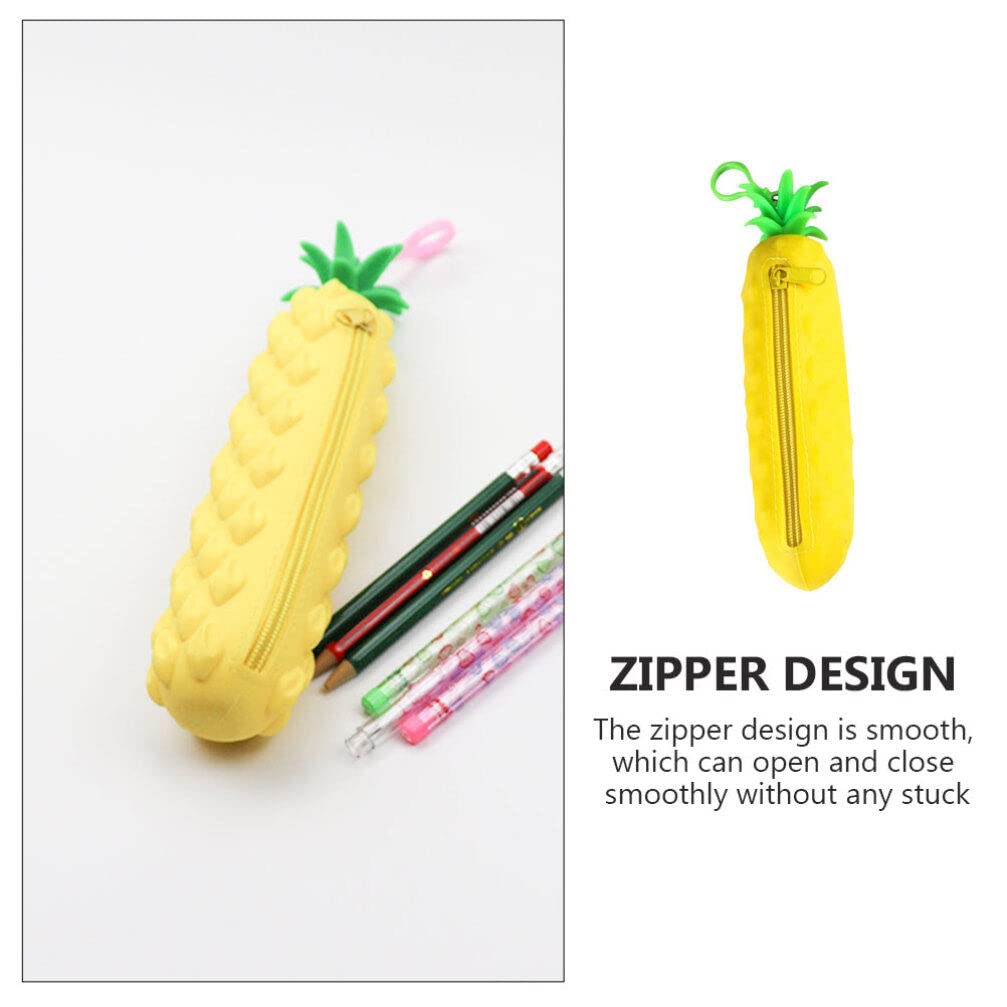 NUOBESTY Silicone Pencil Holder Cute Zipper Case Pineapple Shaped Makeup Bag Organizer Stationery Purse Wallet Cosmetic Brush Bags