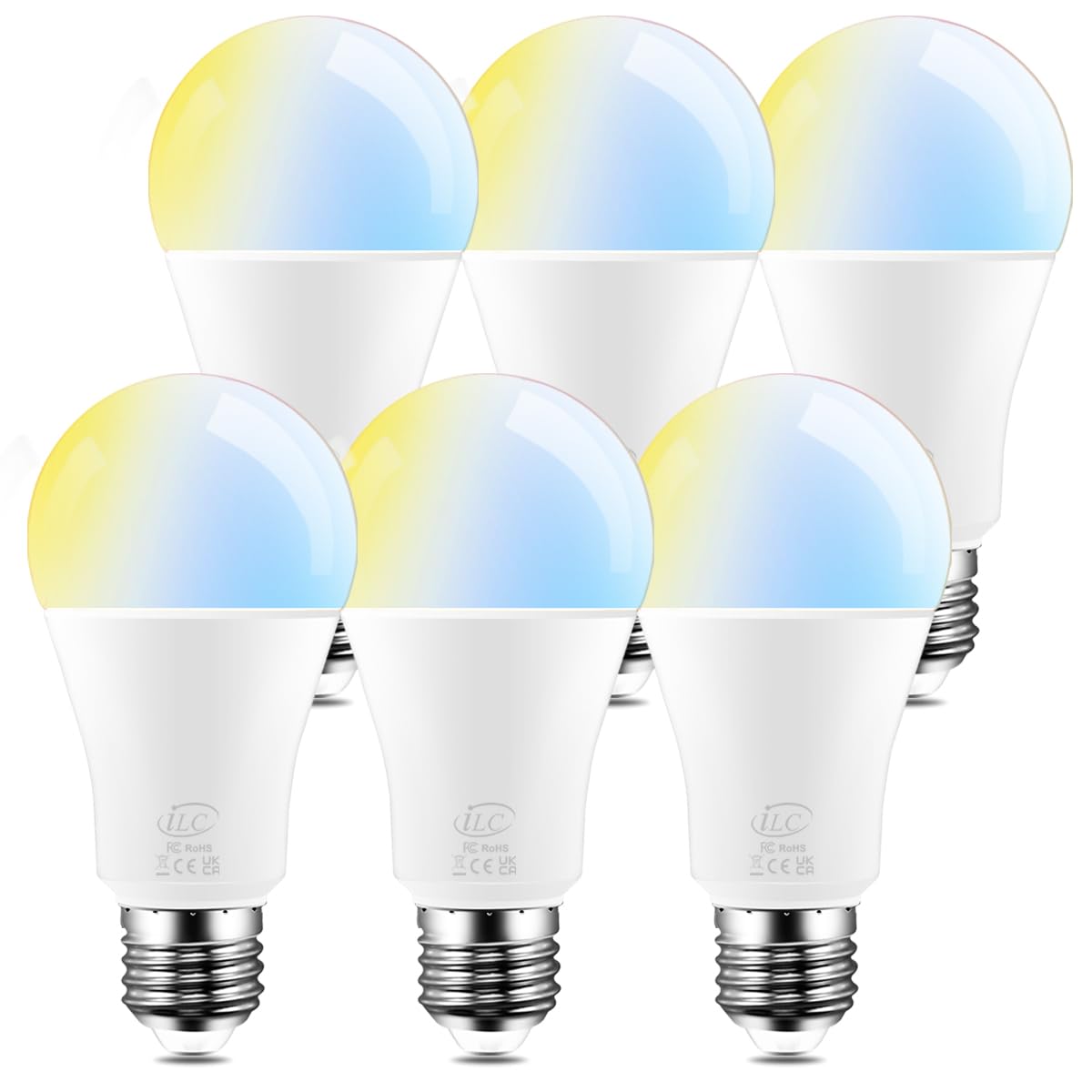 ILC Alexa Light Bulbs, 12W, Smart Light Bulb Work with Alexa Required Echo Device, 2700K-6000K Warm White to Daylight Turnable, A19 E26 No Hub Required (6 Packs)