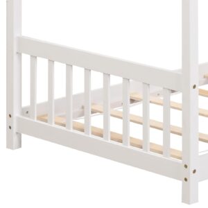 Giantex House Bed Twin, Solid Wood Kids House Bed with Roof, Headboard and Footboard, Low Floor Twin Bed Frame for Toddlers Teens Girls Boys, No Box Spring Needed, White