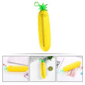 NUOBESTY Silicone Pencil Holder Cute Zipper Case Pineapple Shaped Makeup Bag Organizer Stationery Purse Wallet Cosmetic Brush Bags