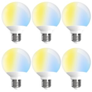 ilc g25 led globe light bulbs work with alexa required echo device, 6w, 60w equivatlent, color temprature turnable: 2700k-6000k, cri>95+, e26 base, 120v for vanity makeup mirror, bathroom (6 pack)