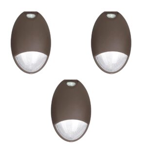 led emergency light with battery backup and photocell, self test diagnostics, outdoor led emergency wallpack, 12w 100-277vac ul-924 fire resistant ip65 wet location, dark bronze ul listed (3 pack)