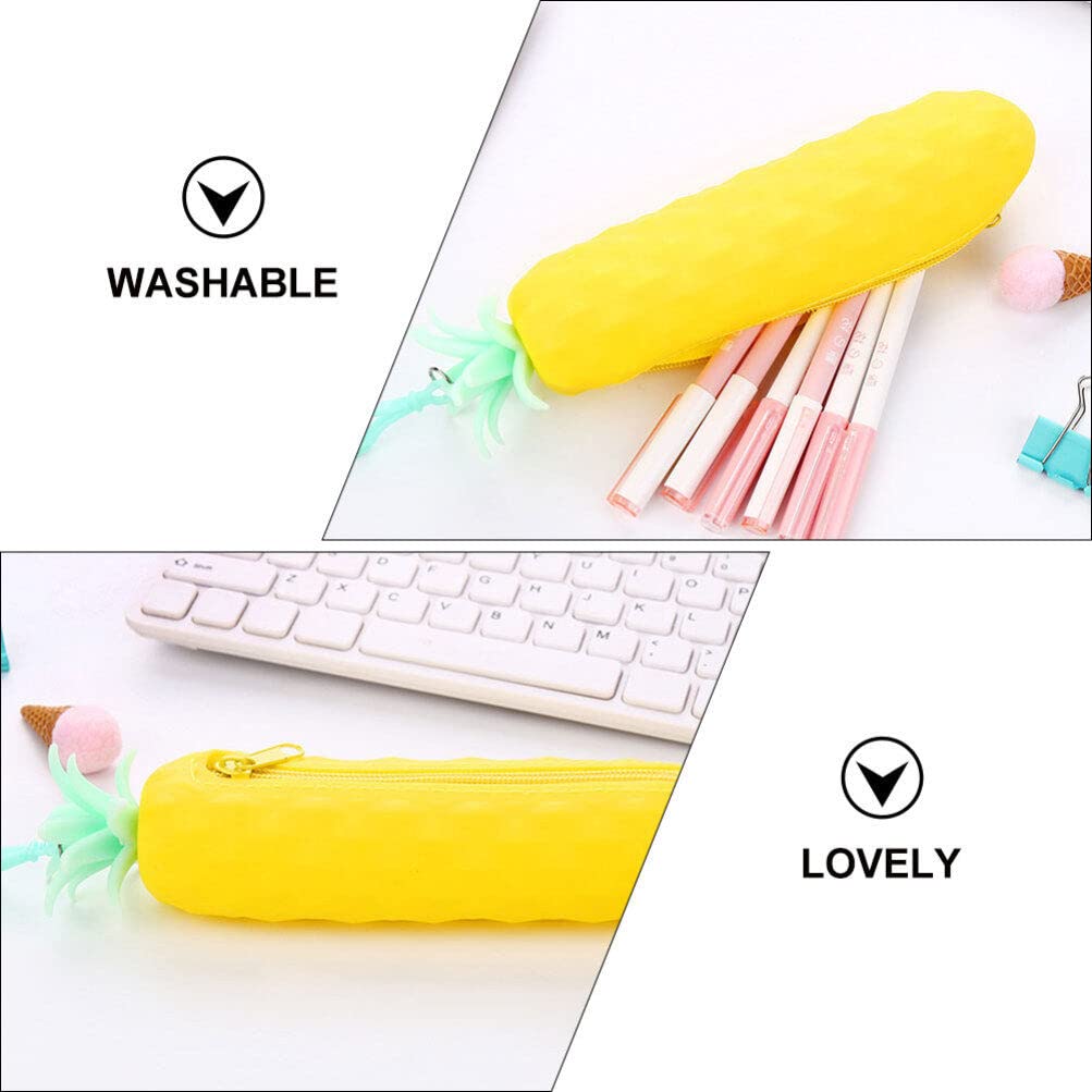 NUOBESTY Silicone Pencil Holder Cute Zipper Case Pineapple Shaped Makeup Bag Organizer Stationery Purse Wallet Cosmetic Brush Bags