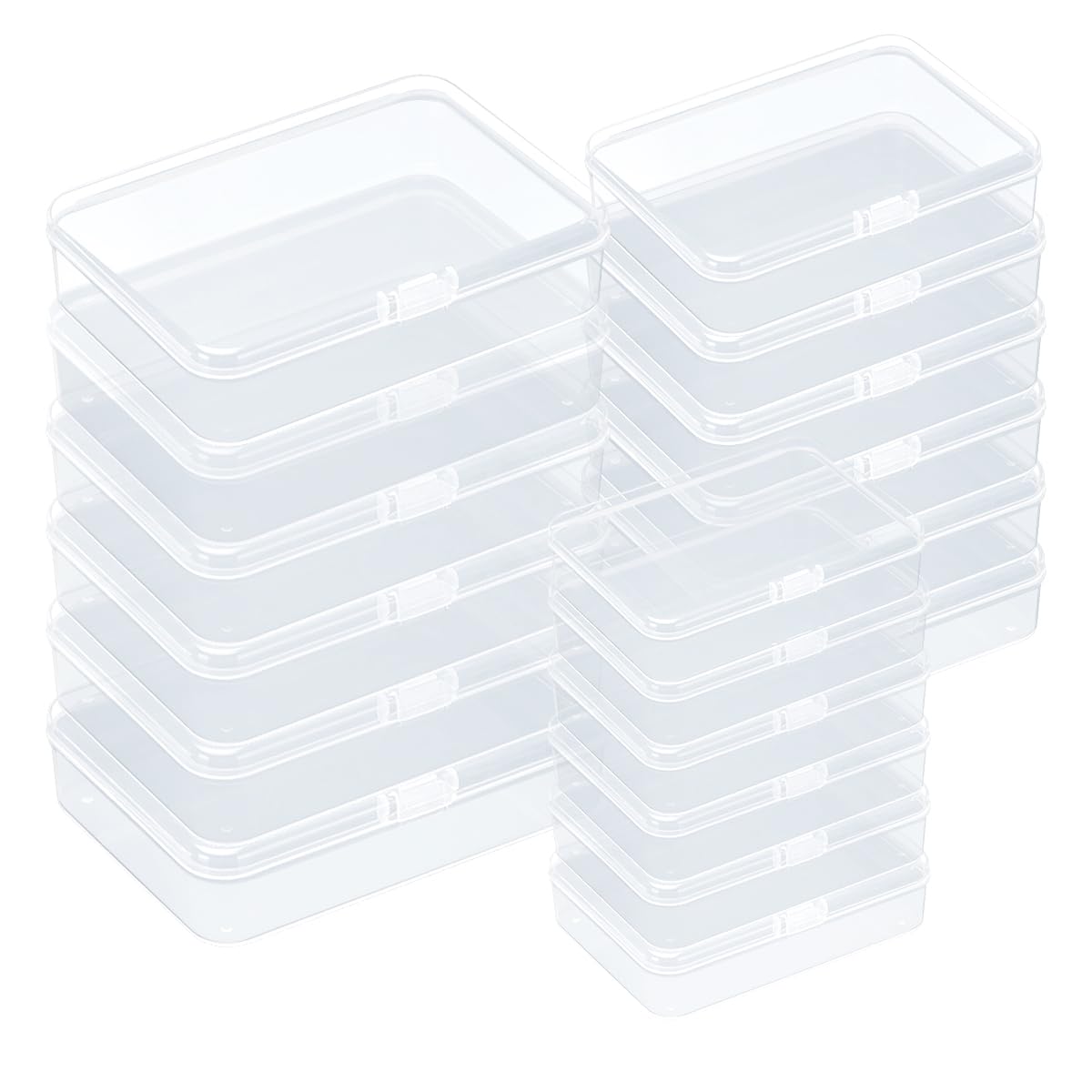 IBEQUEM 18Pcs Mini Storage Containers, Mixed Sizes Small Rectangular Clear Plastic Storage Containers Box with Hinged Lid for Beads, Organizie Tiny Items, Other Craft Projects