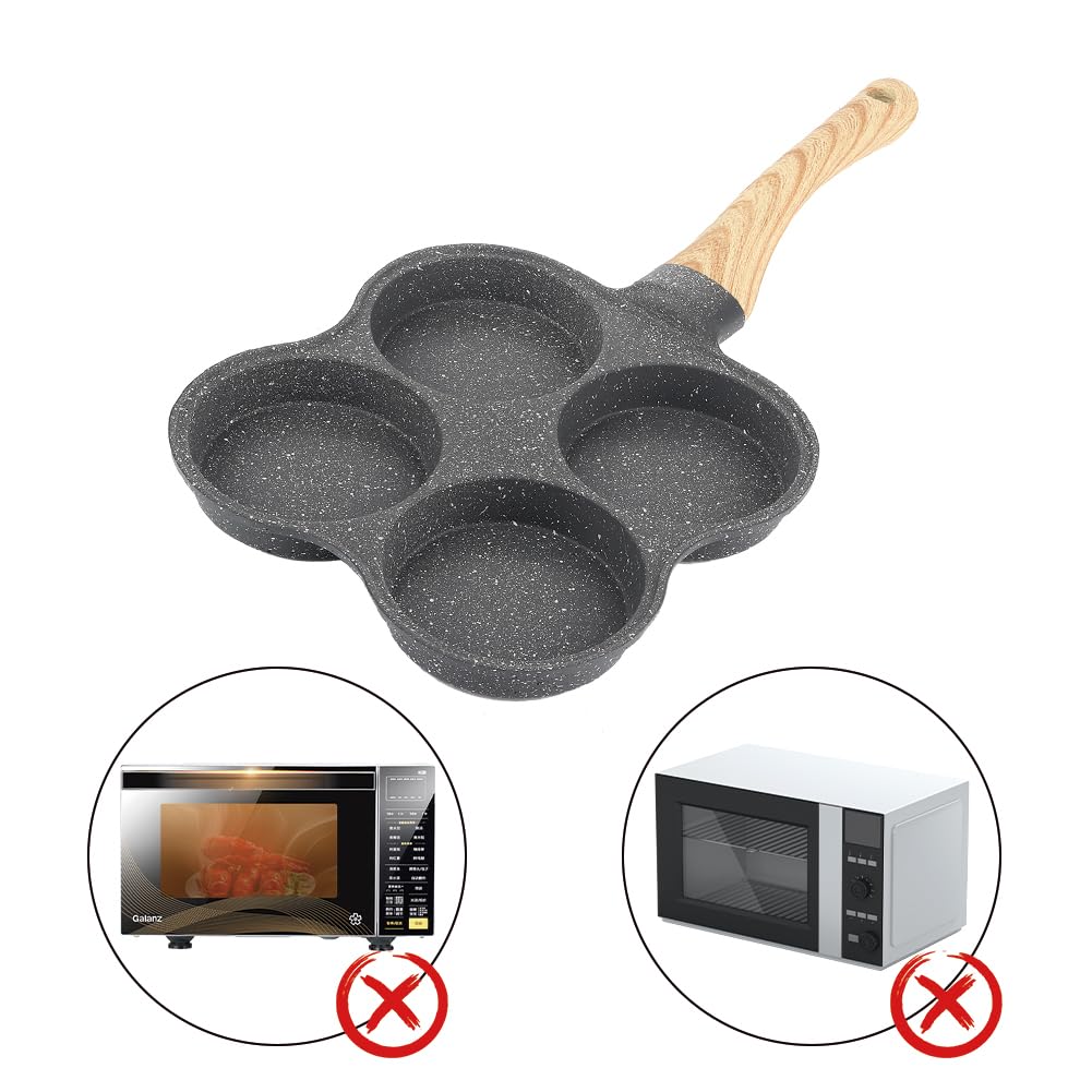 Lwuey Four Cup Fried Egg Pan, Egg Burger Pan 4 Cups Aluminum Stone Coating Nonstick Healthy Mini Skillet Uniform Heating for Induction Cooker Electric Ceramic Stove Breakfast Pancake Kitchen Utensil