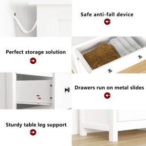 SINROM White Dresser for Bedroom, Modern 6 Drawer Dresser for Living Room, Hallway, Wide Chest of Drawer with Black Pulls