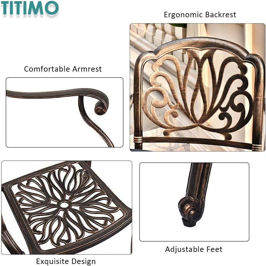 TITIMO 9-Piece Cast Aluminum Patio Furniture Set, Outdoor Dining Set Bistro Conversation Set, All-Weather Rectangular Dining Set with Umbrella Hole(8 Flower Pattern Chairs Without Cushions)