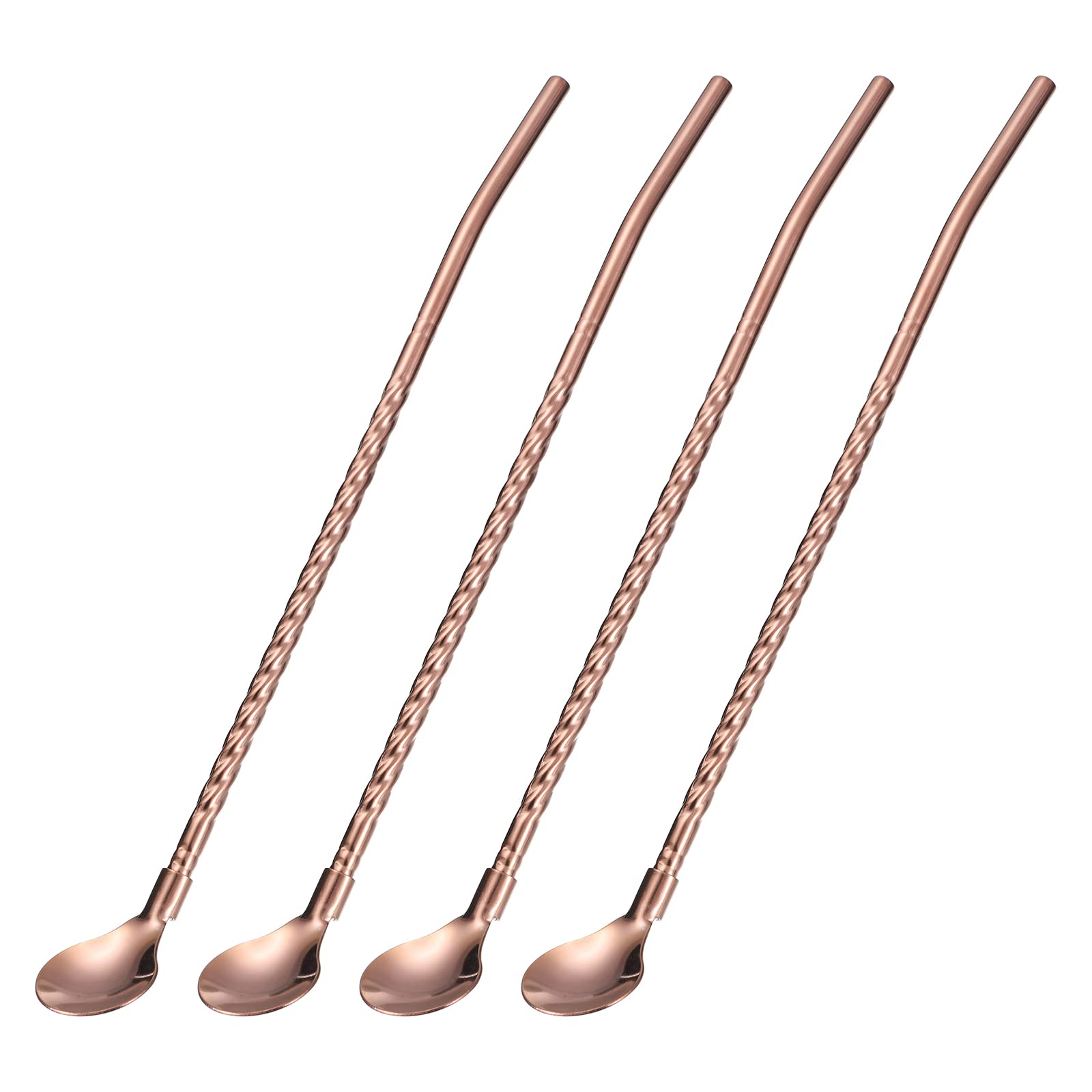 uxcell Stainless Steel Spoon Straws, 4Pcs 8.6" Reusable Metal Long Handle Drinking Straws Spoon for Milkshake Drinks Cocktail, Rose Gold