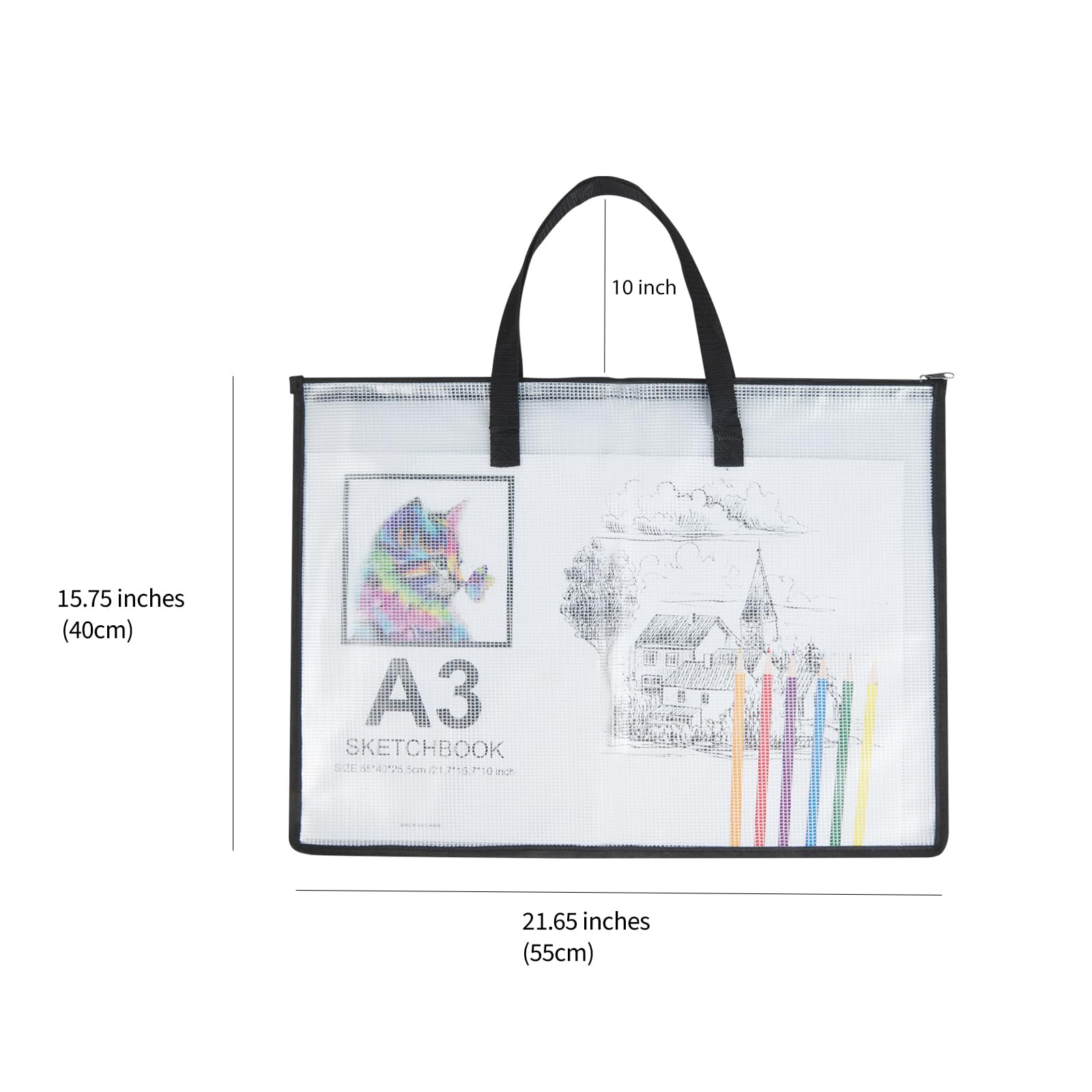 TOTiyea Art Portfolio Bag with Handle and Zipper Set, 15.75 x 21.65 Inches 3 Pcs & 9.25 x 12.6 Inches 4 Pcs, Large Clear Waterproof Poster Storage Bag for Artworks, Drawing Pads Supplies丨Multipurpose