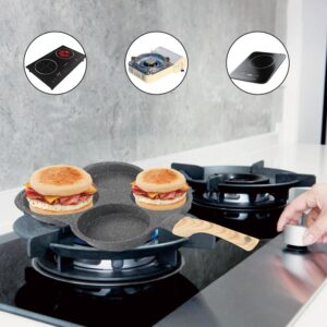 Lwuey Four Cup Fried Egg Pan, Egg Burger Pan 4 Cups Aluminum Stone Coating Nonstick Healthy Mini Skillet Uniform Heating for Induction Cooker Electric Ceramic Stove Breakfast Pancake Kitchen Utensil