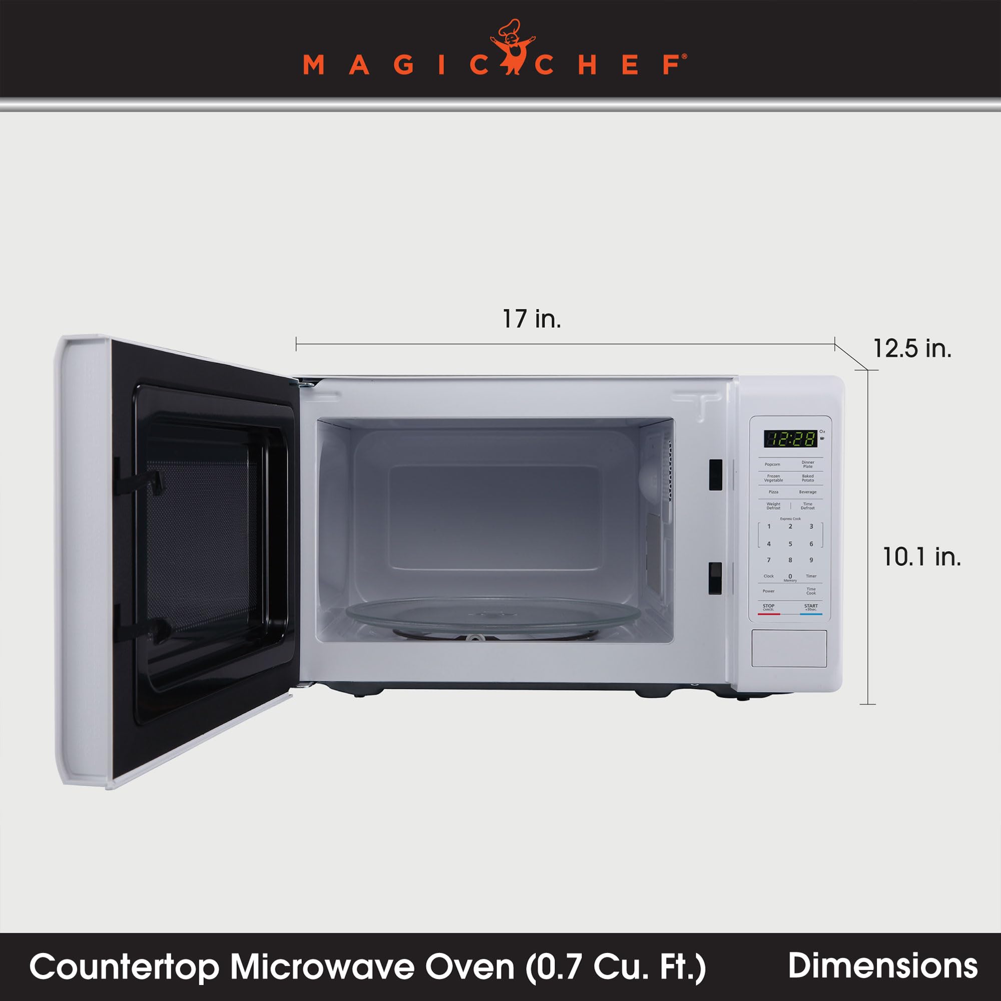 Magic Chef MC77MW Countertop Microwave Oven, Small Microwave for Compact Spaces, 700 Watts, 0.7 Cubic Feet, White