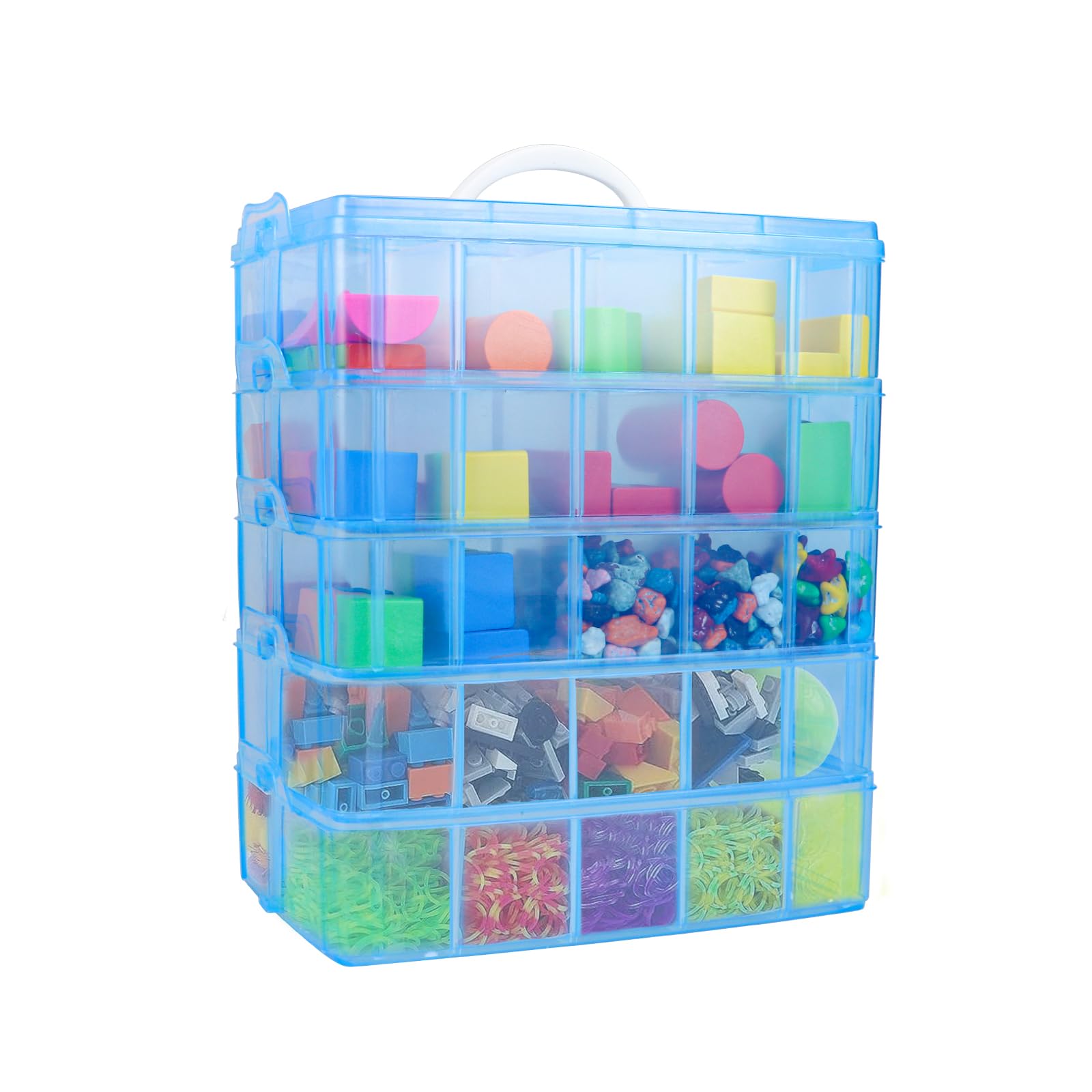 ACXFOND 5-Tier Stackable Storage Container Bead Organizer Box 50 Adjustable Compartments for Arts and Crafts, Toy, Fuse Beads, Washi Tapes, Beauty Supplies, Sewing Storage (Blue)