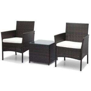 monibloom 3 pieces patio furniture set, outdoor conversation pe rattan furniture front porch set with washable cushion and tempered glass tabletop for garden poolside balcony, capacity 250 lbs, brown