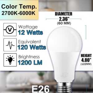 ILC Alexa Light Bulbs, 12W, Smart Light Bulb Work with Alexa Required Echo Device, 2700K-6000K Warm White to Daylight Turnable, A19 E26 No Hub Required (6 Packs)