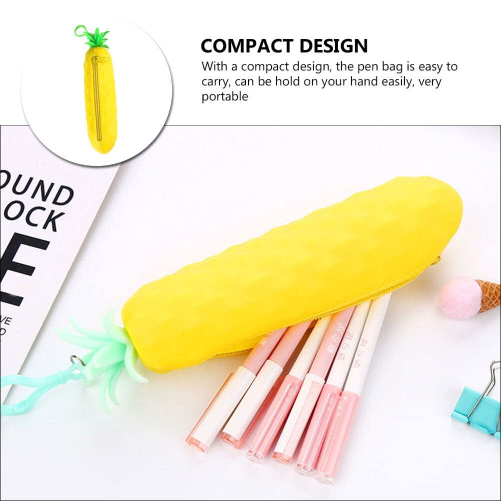 NUOBESTY Silicone Pencil Holder Cute Zipper Case Pineapple Shaped Makeup Bag Organizer Stationery Purse Wallet Cosmetic Brush Bags