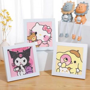 Cute 5D Diamond Art Kits, 4 Pack Cartoon DIY Painting Art for Kids Ages 4-8,Diamond Arts and Crafts Sets - Big Gem Full Drill Diamond Dots for Girls Boys Children Ages 8-12 (Kitty+Dog+Kurom1)