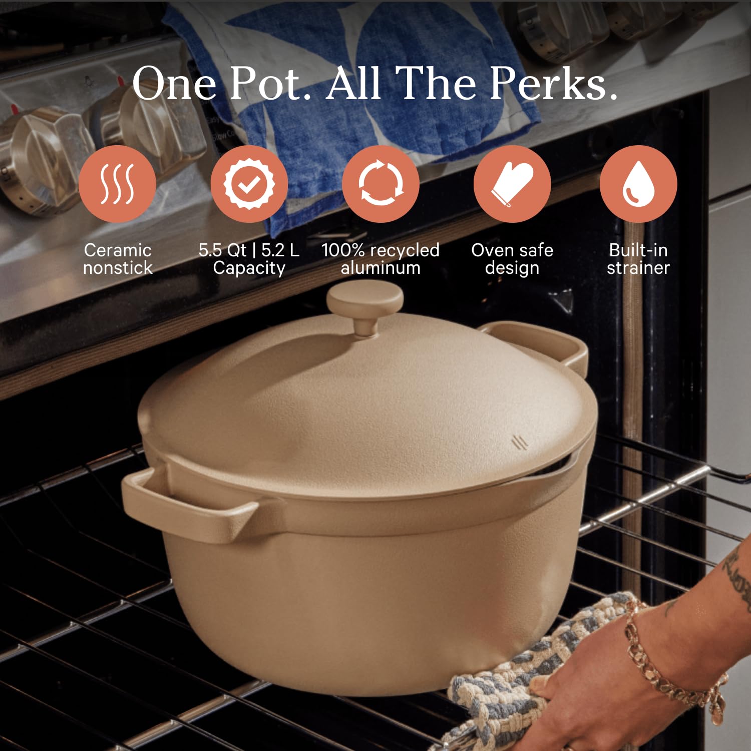 Our Place Perfect Pot - 5.5 Qt. Nonstick Ceramic Sauce Pan with Lid | Versatile Cookware for Stovetop and Oven | Steam, Bake, Braise, Roast | PTFE and PFOA-Free | Toxin-Free, Easy to Clean | Steam