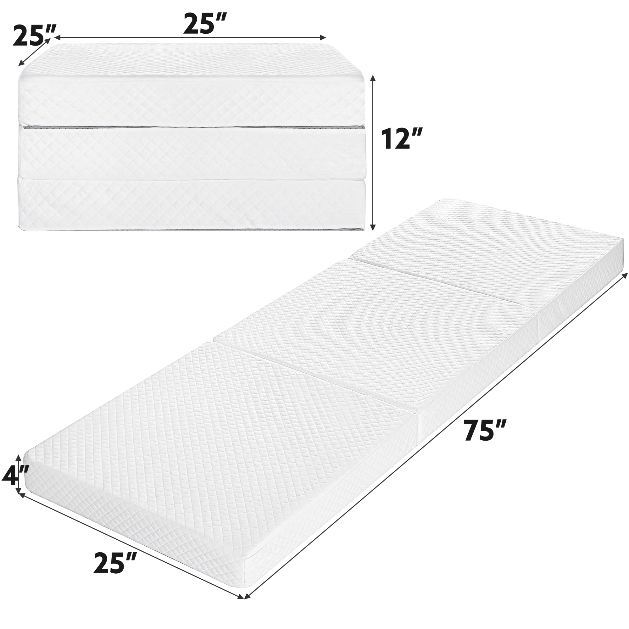 Yeeeasy Tri Folding Mattress with Washable Cover Foldable Mattress for Floor (75”x25”x4”) Portable Mattress with Storage Bag Tri Fold Mattress for Overnight Guests and Camping, Single Size