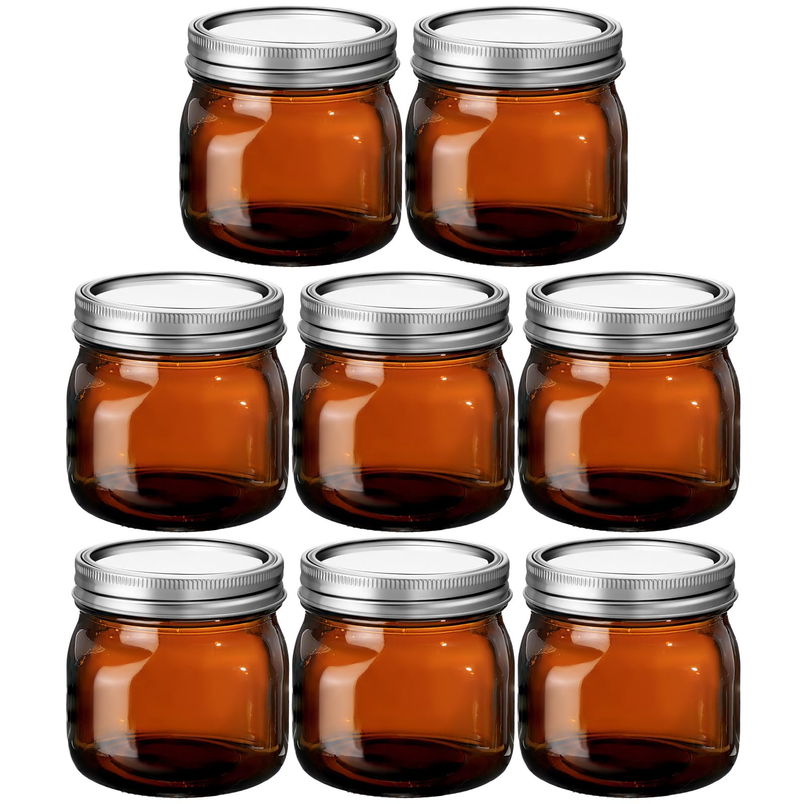 Bokon 8 Pieces Glass Mason Jars 16 oz Wide Mouth with Airtight Lids Dye Glass Canning Pint Jars Mason Jars Suitable for Pickle Fermenting Preserving Jam Jar(Amber)