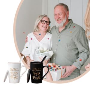 YHRJWN - 50th Wedding Gifts, 50 Years of Being Mr & Mrs Always Right Mug Set, Wedding Gifts Ideas for Parents Couple, 14 Oz with Lids and Gift Box