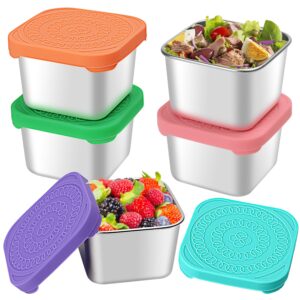 5pack 6oz stainless steel snack containers, small metal food storage container with silicone lids, leakproof bento snack container for office, travel