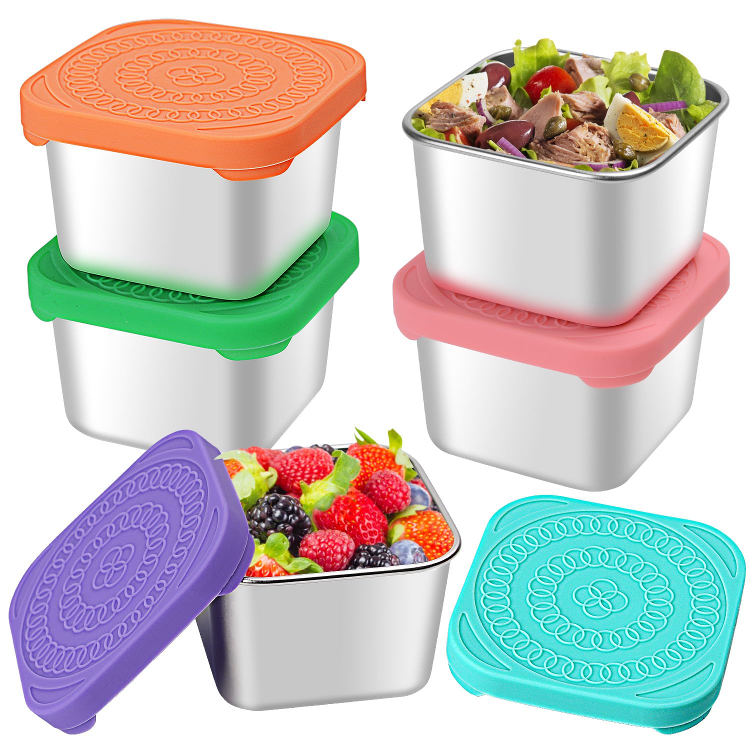 5Pack 6oz Stainless Steel Snack Containers, Small Metal Food Storage Container with Silicone Lids, Leakproof Bento Snack Container for Office, Travel