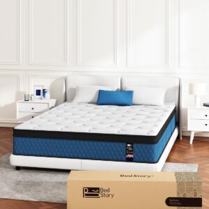 BedStory King Size Mattress - 14 Inch Hybrid King Mattress in a Box - Individual Pocket Springs for Motion Isolation, 76”x80”