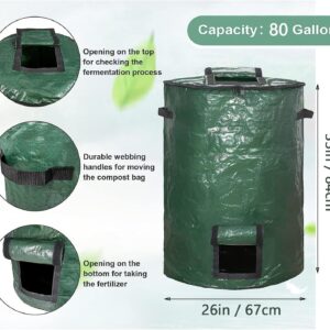 Compost Bin Bags,Big Compost Bag,Garden Compost Bin Bags,80 Gallon(300L) Compost Bin for Garden Yard Garbage cans (Green 1pc)