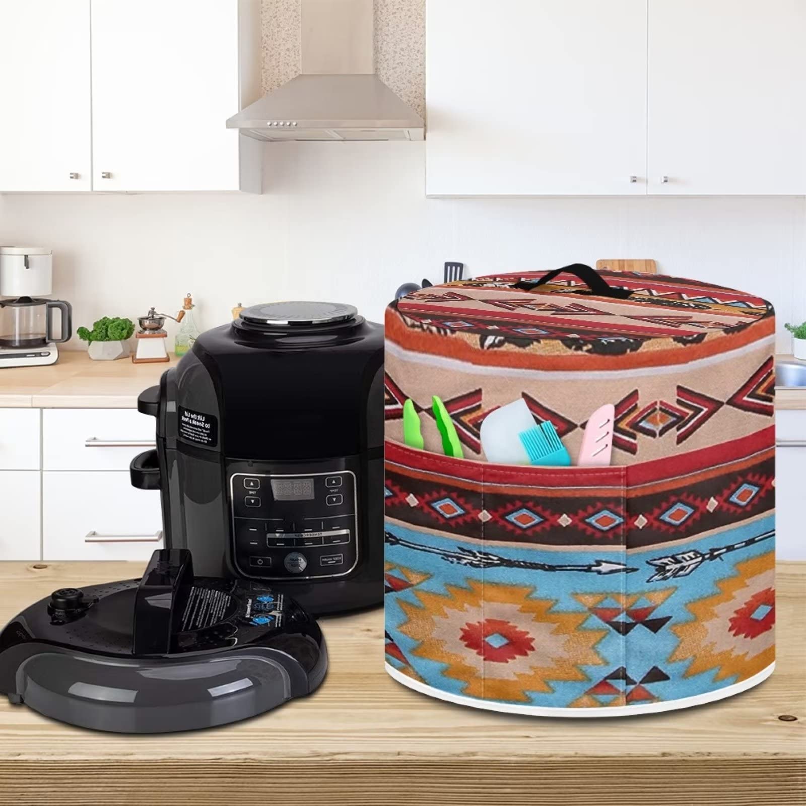 SEANATIVE Navajo Aztec Tribal Print Pressure Cooker Cover with Storage Pocket Protective Rice Cooker Cover Kitchen Appliance Dust Cover,Large Size