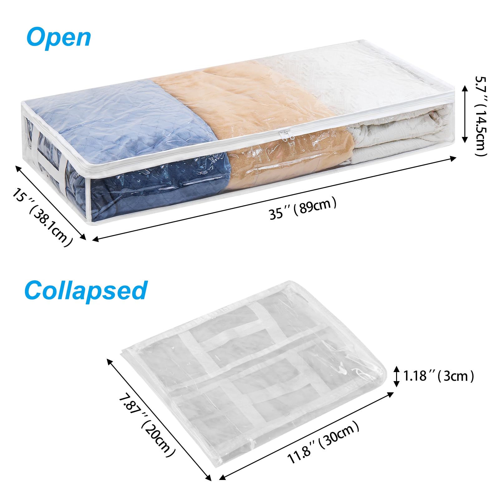 Fixwal 2pcs Clear Storage Bags, Plastic Under Bed Storage Bins, Large Capacity Storage Containers for Comforters Blankets Clothes Bedding