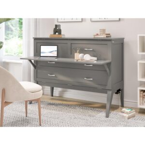 AFI Northampton Full Size Murphy Bed Desk with Mattress and Built in Charging in Grey