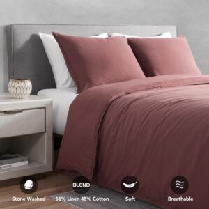 DAPU Linen Duvet Cover King, Washed Lightweight Bedding Set with Buttons Closures, 3 PCs Hypoallergenic Soft Linen Cotton Blend Duvet Cover Set with 8 Corner Ties (Cocoa, King)