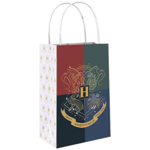 amscan harry potter hogwarts united paper party kraft bags - 8.25" x 5.25" x 3" | multi-color | pack of 8