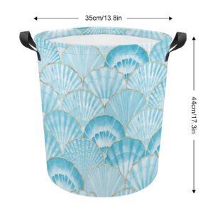 MEIKKO Laundry Basket Small Ocean Seashell Waterproof Laundry Hamper with Handles Collapsible Clothes Hamper for Dorm,Family,Travel